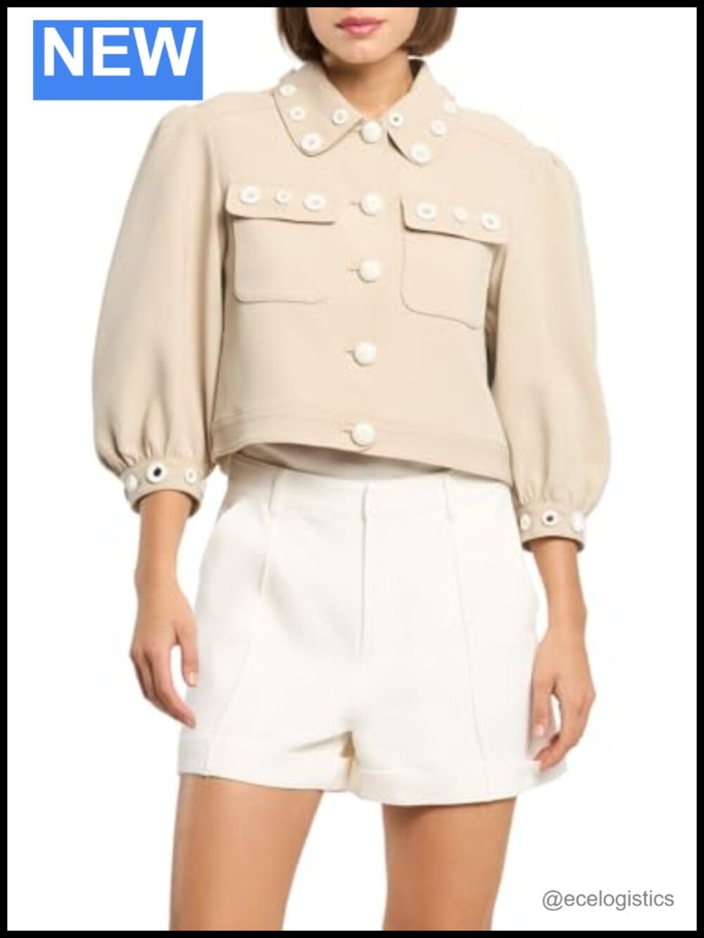 Crochet Mirror Embellished Blouson Sleeve Jacket Size?
